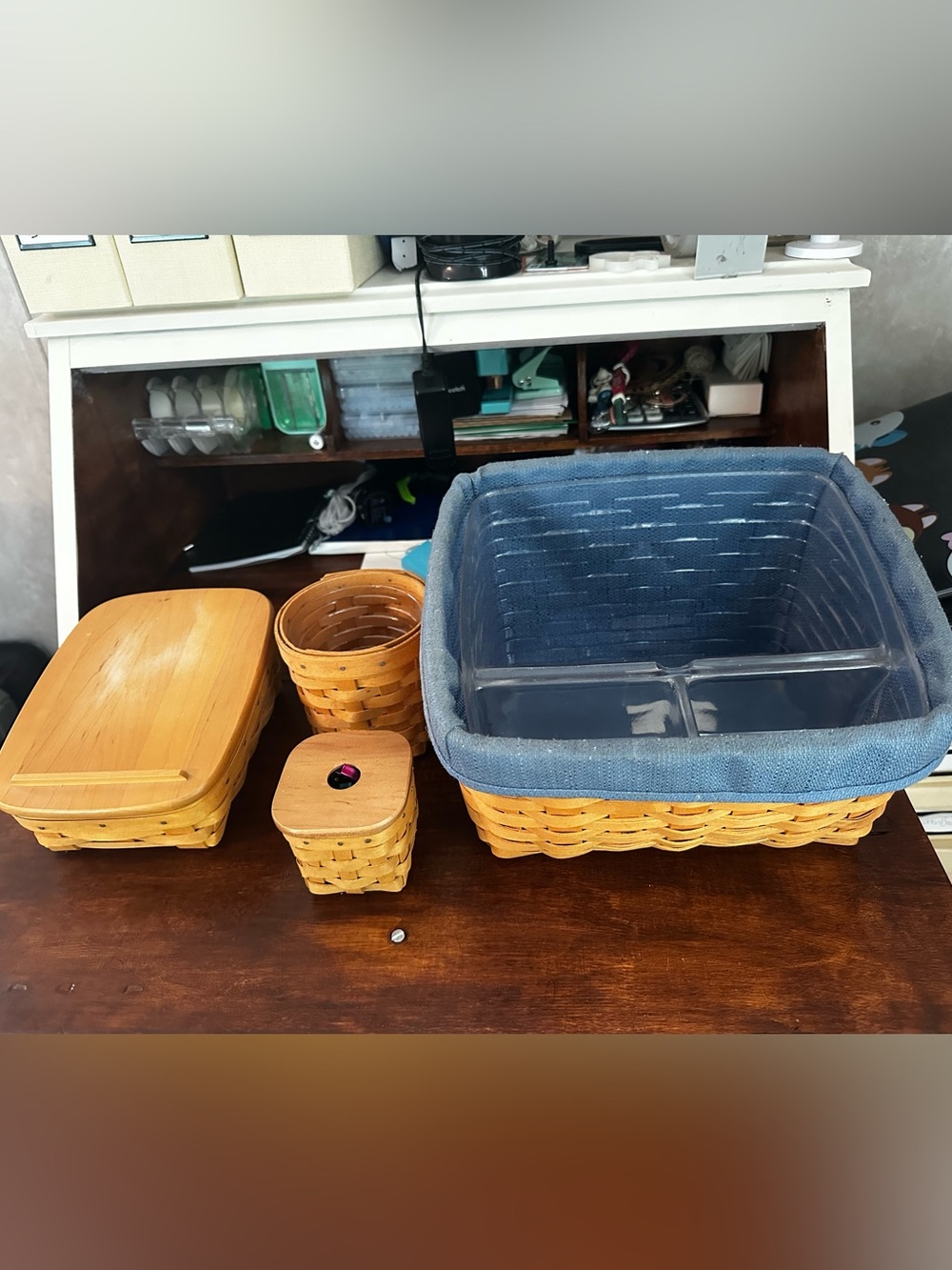Longaberger 2001 Woven Baskets Office set one with liner